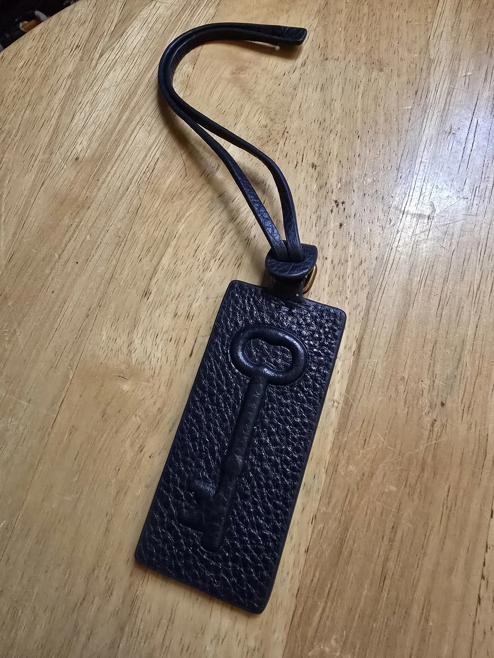 Fossil Navy Leather Key Embossed Tag
